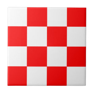Red White Chequered Check Pattern Tile