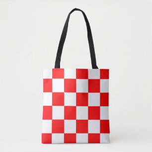 Red White Chequered Check Pattern Tote Bag