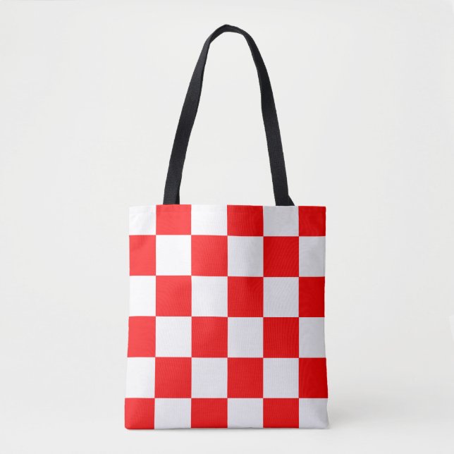 Red White Chequered Check Pattern Tote Bag (Front)