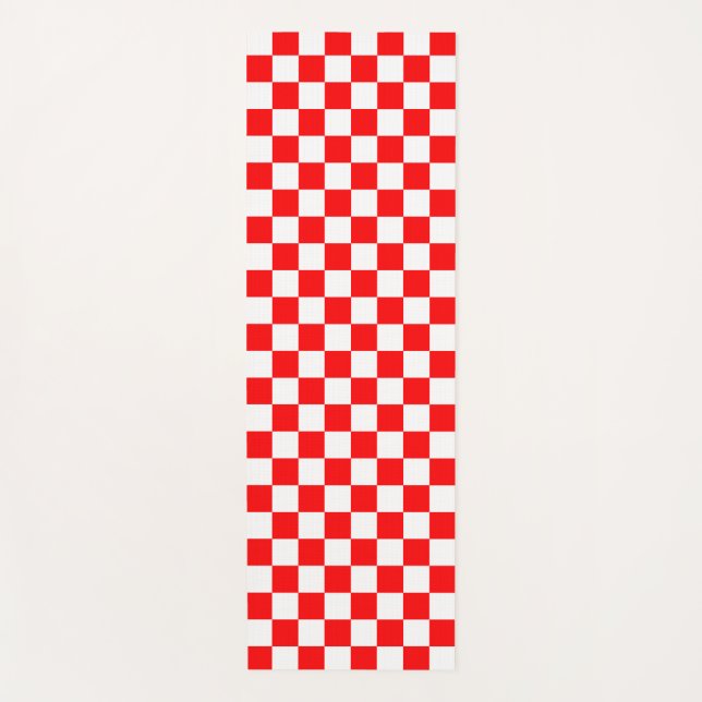 Red White Chequered Check Pattern Yoga Mat (Front)