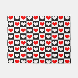 Red White Chequered Hearts Doormat