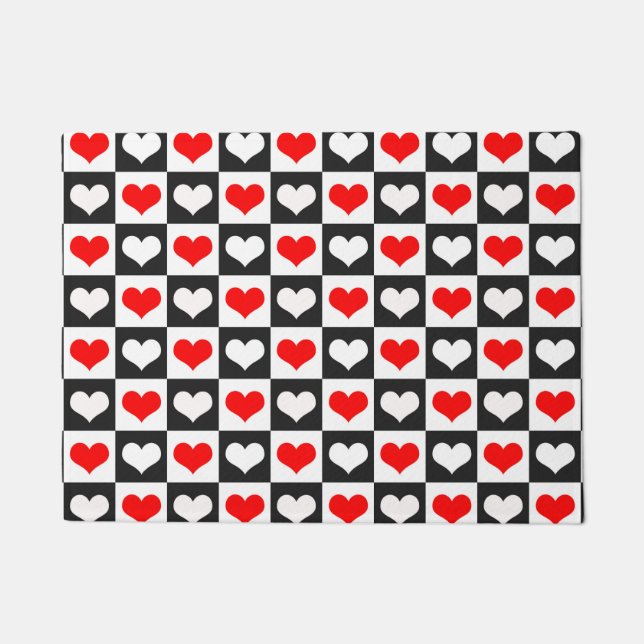 Red White Chequered Hearts Doormat (Front)