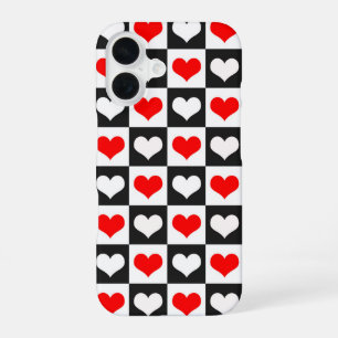 Red White Chequered Hearts iPhone 16 Case