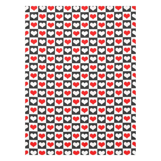 Red White Chequered Hearts Tablecloth (Front)