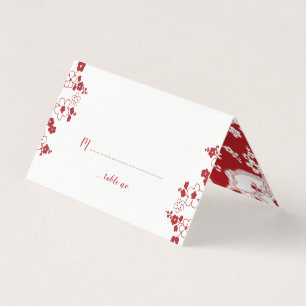 Red & White Cherry Blossom Oriental Wedding Business Card