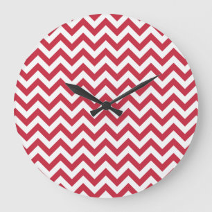 Red White Chevron Pattern Large Clock