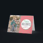 Red & White Chevron Personalized Xmas Photo Holiday Card<br><div class="desc">Modern red & white chevron design with label in white to add your Christmas message - upload your family photo & send a personalized 'Happy Holidays' to friends & family this year! Photography © Storytree Studios, Stanford, CA</div>