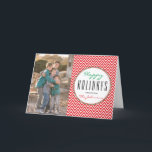 Red & White Chevron Personalized Xmas Photo Holiday Card<br><div class="desc">Modern red & white chevron design with label in white to add your Christmas message - upload your family photo & send a personalized 'Happy Holidays' to friends & family this year! Photography © Storytree Studios,  Stanford,  CA</div>