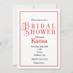 Red & White Chic Classy Bridal Shower Invitation
