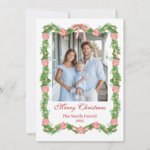 Red & White Chinoiserie Garland Grandmillennial  Holiday Card
