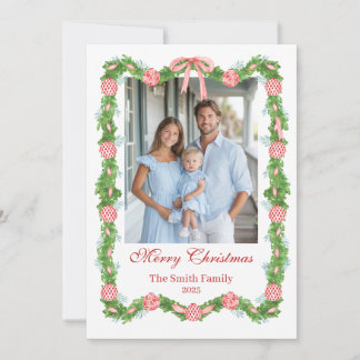 Red & White Chinoiserie Garland Grandmillennial Holiday Card