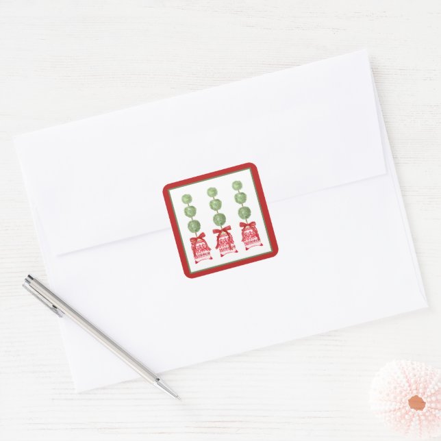 Red & White Chinoiserie Topiary Holiday Square Sticker (Envelope)