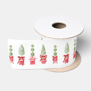Red & White Chinoiserie Topiary Satin Ribbon