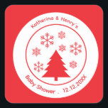 Red White Christmas Baby Shower Gifts   Square Sticker<br><div class="desc">Celebrate your baby shower with charming red and white Christmas stickers! Inspired by snowy winter magic,  these fully editable designs let you add names,  dates,  or messages easily. Perfect for gift tags,  party favours,  or invitations. Make your holiday baby shower unforgettable—customize now with joy!</div>