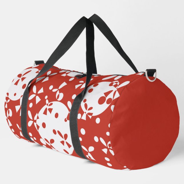Red White Christmas Bells Holiday Pattern Duffle Bag (Left Corner)