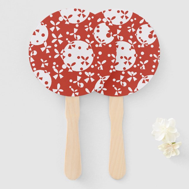 Red White Christmas Bells Holiday Pattern Hand Fan (Front and Back)
