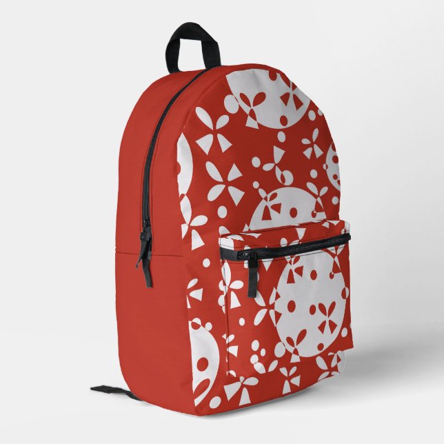 Red White Christmas Bells Holiday Pattern Printed Backpack (Back Corner Left)