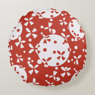 Red White Christmas Bells Holiday Pattern Round Pillow