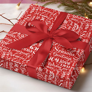 Red White Christmas Calligraphy Typography Pattern Wrapping Paper