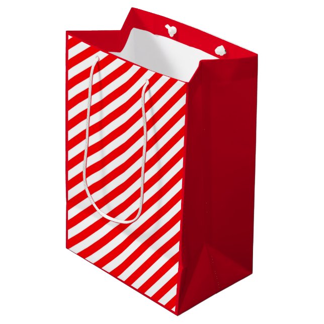 RED WHITE CHRISTMAS CANDY CANE STYLE MEDIUM GIFT BAG (Front Angled)