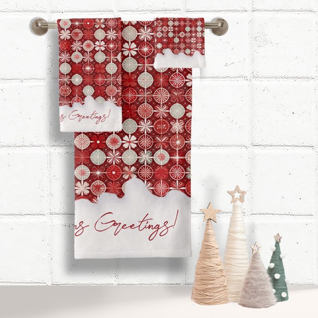 Red White Christmas Candy Pattern#13 ID1009 Bath Towel Set (Creator Uploaded)
