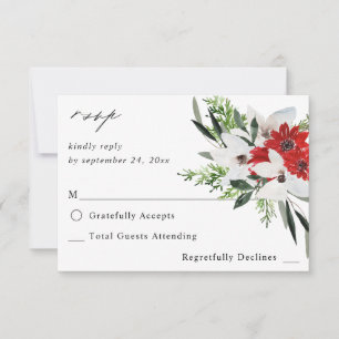 Red & White Christmas Floral no Meal RSVP Card