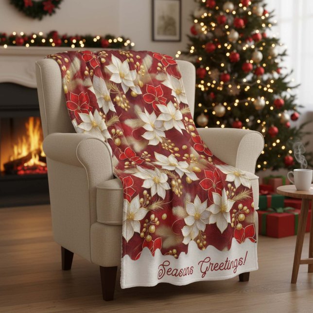 Red White Christmas Floral Pattern#17 ID1009 Fleece Blanket (Creator Uploaded)
