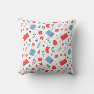 Red White Christmas Gloves Candy Cane Baubles Throw Pillow