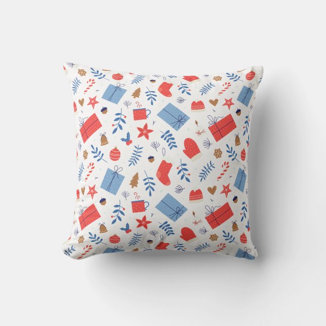 Red White Christmas Gloves Candy Cane Baubles Throw Pillow (Front)