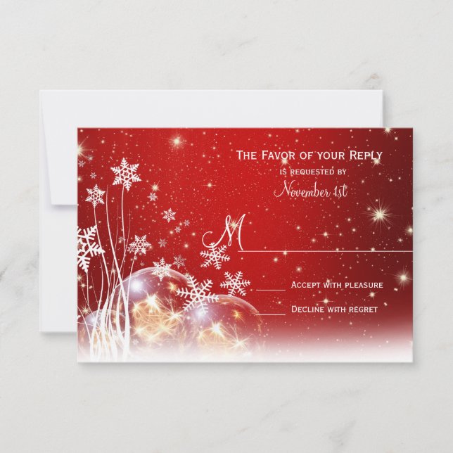 Red White Christmas Holiday Wedding RSVP Cards (Front)