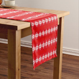 Red & White Christmas Knitted Pattern Short Table Runner