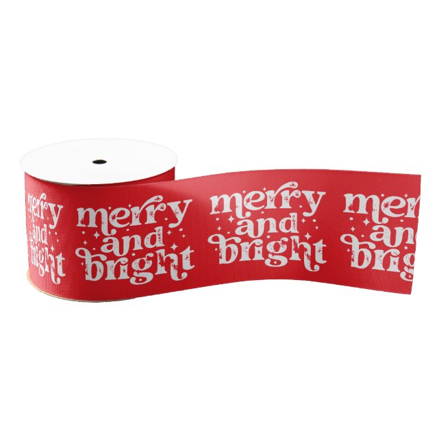 Red & White Christmas Merry & Bright Holiday Grosgrain Ribbon (Spool)