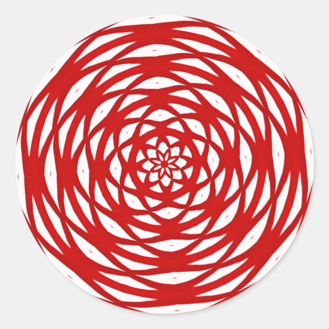 Red White Christmas Modern Circle Design Pattern Classic Round Sticker (Front)
