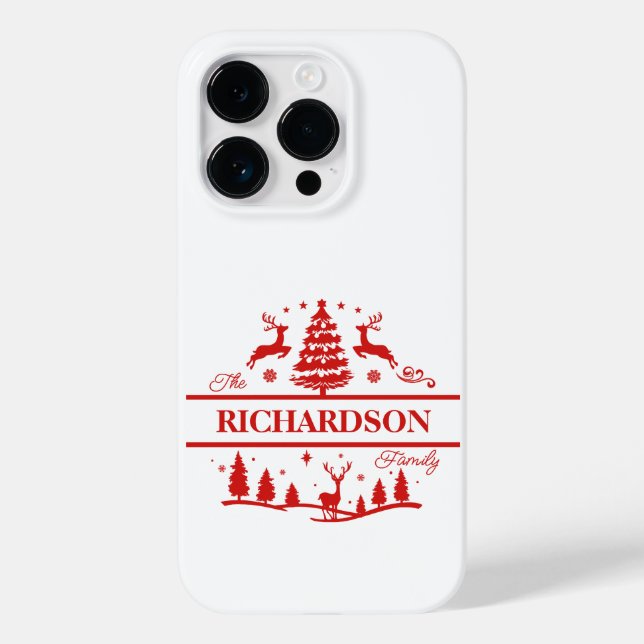 Red White Christmas Personalized Family Name Case-Mate iPhone Case (Back)