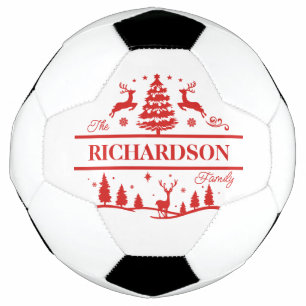 Red white Christmas Personalized Family Name Soccer Ball
