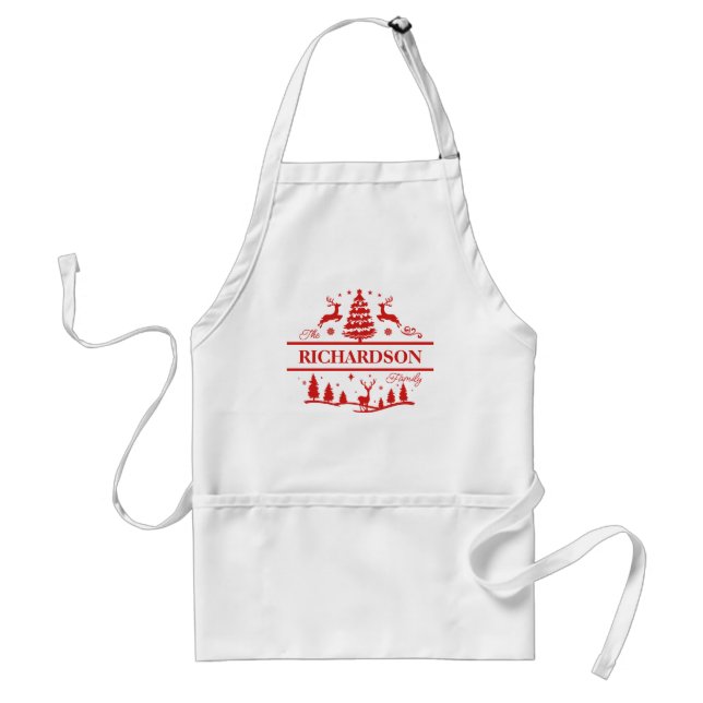 Red White Christmas Personalized Family Name Standard Apron (Front)