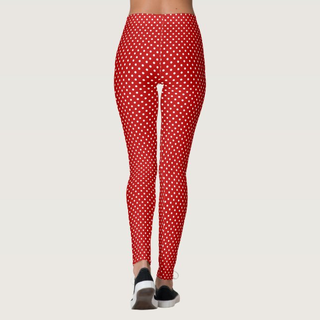 Red & White Christmas Polka Dot Pattern Long Leggings (Back)