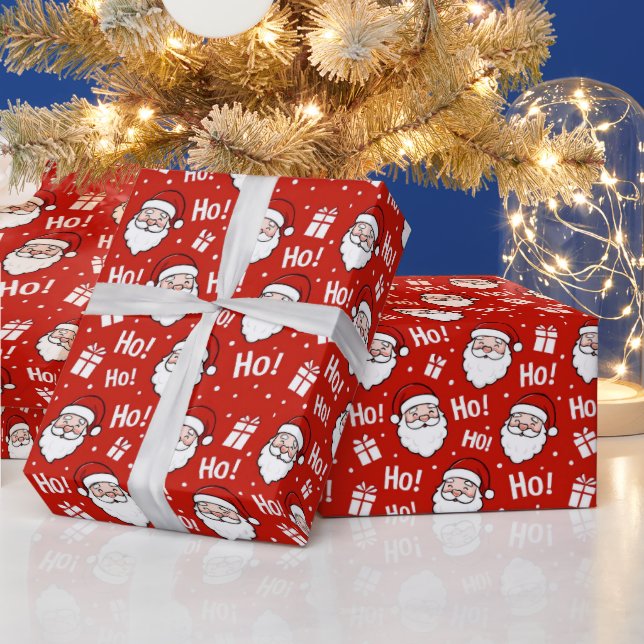 Red & White Christmas Santa Claus Pattern Wrapping Paper (Holidays)