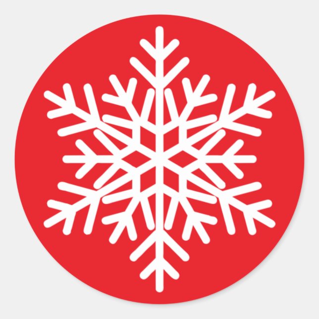 Red White Christmas Snowflake Design Classic Round Sticker (Front)