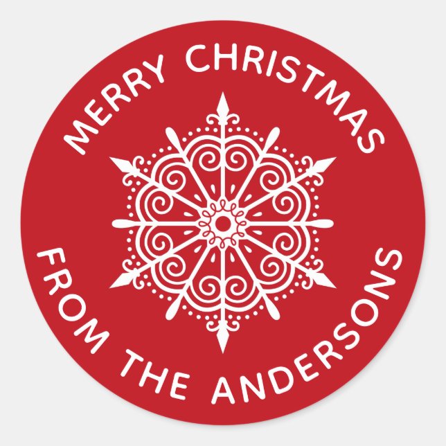 Red White Christmas Snowflake Envelope Seal (Front)