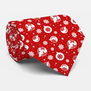 Red & White Christmas Snowflake on Bubbles Pattern Tie