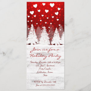 Red & White Christmas snowy photo invitations
