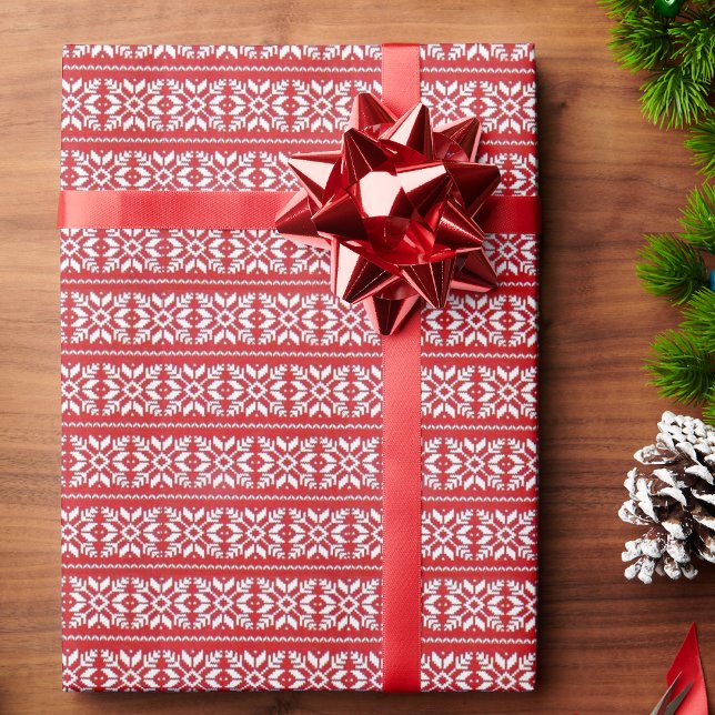 Red White Christmas Sweater Pattern Wrapping Paper (Creator Uploaded)