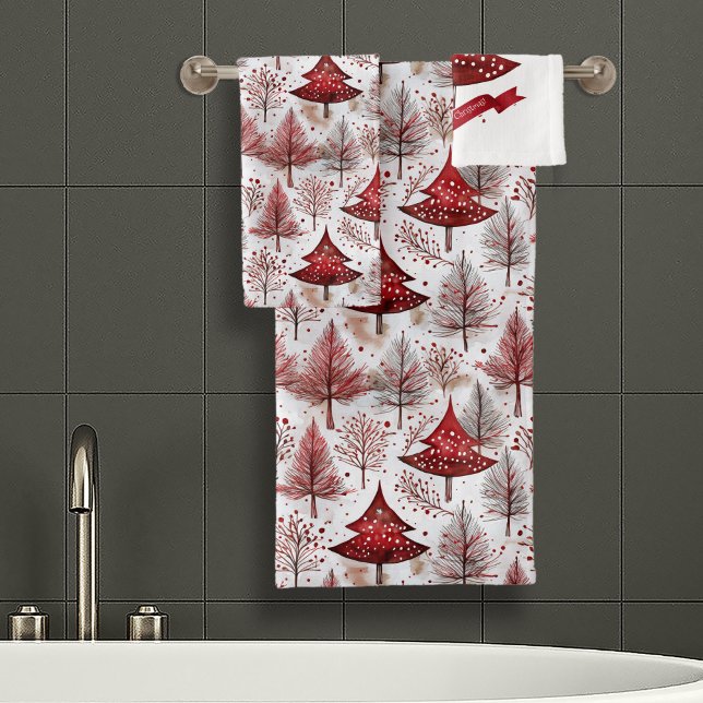 Red White Christmas Tree Pattern#4 ID1009 Bath Towel Set (Creator Uploaded)