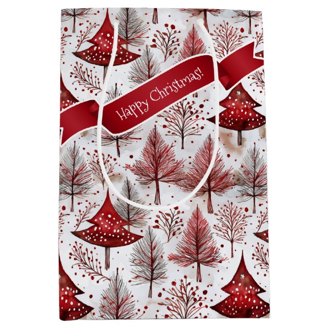 Red White Christmas Tree Pattern#4 ID1009 Medium Gift Bag (Front)