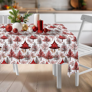 Red White Christmas Tree Pattern#4 ID1009 Tablecloth
