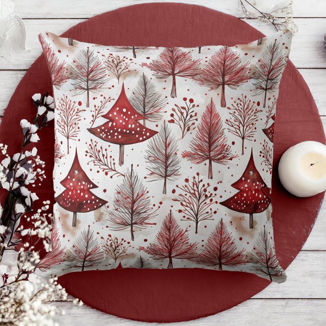Red White Christmas Tree Pattern#4 ID1009 Throw Pillow (Creator Uploaded)