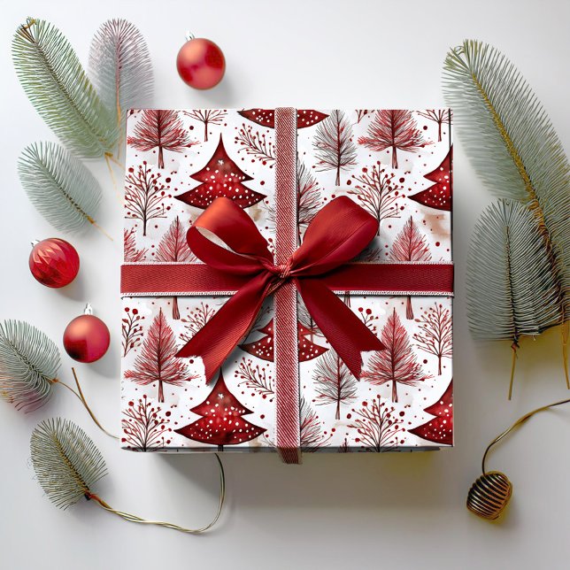 Red White Christmas Tree Pattern#4 ID1009 Wrapping Paper (Creator Uploaded)