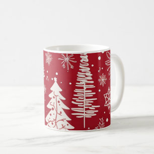 Red White Christmas Tree Snowflake Pattern Coffee Mug