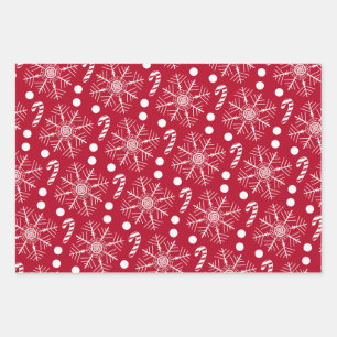 Red&White Christmas Wrapping Paper Set of 3 Sheets